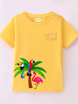 MALKIAT - Kids Yellow Birds of Paradise Graphic Printed Cotton T-shirt