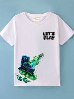 MALKIAT - Kids White Skate Blaze Mode Graphic Printed Cotton T-shirt