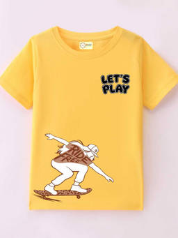 MALKIAT - Kids Yellow Skate Rush Graphic Printed Cotton T-shirt