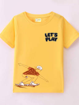 MALKIAT - Kids Yellow Board Rush Graphic Printed Cotton T-shirt