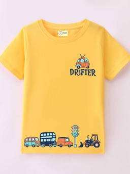 MALKIAT - Kids Yellow City Ride Graphic Printed Cotton T-shirt