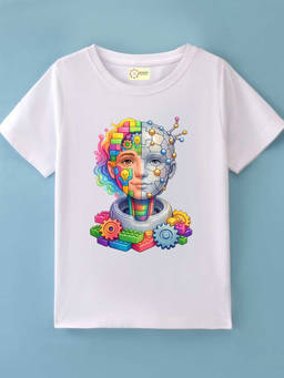MALKIAT - Kids White Brainstorm 2.0 Graphic Printed Cotton T-shirt