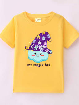 MALKIAT - Kids Yellow MAKical Smile Cloud Graphic Printed Cotton T-shirt