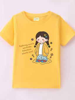 MALKIAT - Kids Yellow Mini Outfit MAKic Graphic Printed Cotton T-shirt