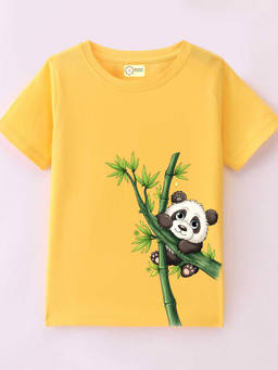 MALKIAT - Kids Yellow Bamboo Hugger Graphic Printed Cotton T-shirt