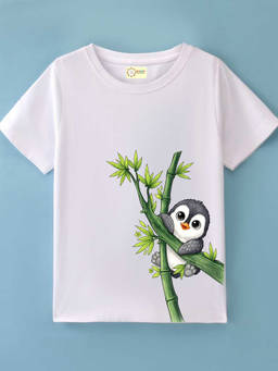 MALKIAT - Kids White Bamboo Baby Penguin Graphic Printed Cotton T-shirt