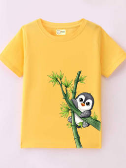 MALKIAT - Kids Yellow Bamboo Baby Penguin Graphic Printed Cotton T-shirt