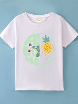 MALKIAT - Kids White Sweet Summer Aloha Graphic Printed Cotton T-shirt