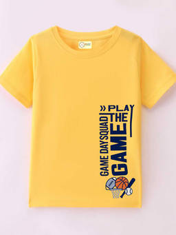 MALKIAT - Kids Yellow Game On Forever Graphic Printed Cotton T-shirt