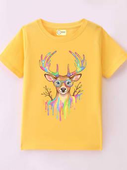 MALKIAT - Kids Yellow Wild and Colorful Graphic Printed Cotton T-shirt