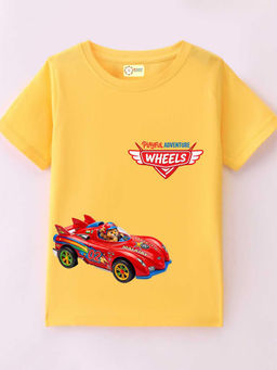MALKIAT - Kids Yellow Racing Car Graphic Printed Cotton T-shirt