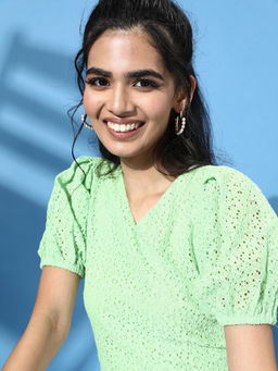 Style Quotient - Green Self Design Top