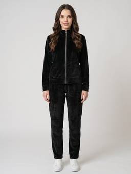 Monte Carlo - Womens Black Regular Fit Full Sleeve Mandarin Neck Solid Winter Co-ord