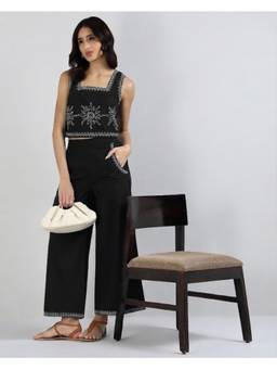 Sands of India - Women’s Black Cotton Embroidery Co-ord