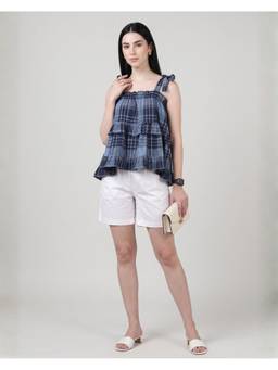 Sands of India - Women's Blue Plaid Tiered Ruffle Co-ord