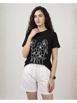 Sands of India - Women's Black Floral Line Art Embroidered Regular Co-ord