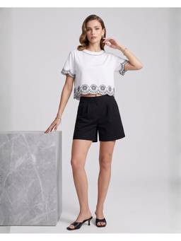 Sands of India - Women's White Schiffli Embroidered Co-ord