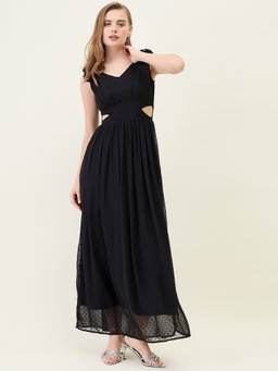 AAYU - Women Black Solid V-Neck Sleeveless Dress