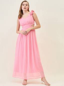 AAYU - Women Pink Solid V-Neck Sleeveless Dress