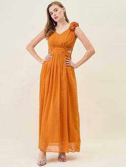 AAYU - Women Mustard Solid V-Neck Sleeveless Dress