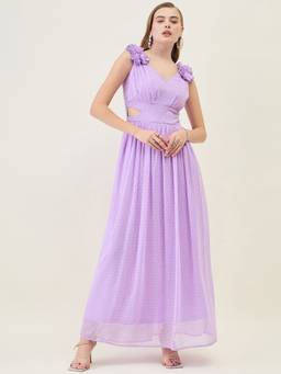 AAYU - Women Purple Solid V-Neck Sleeveless Dress