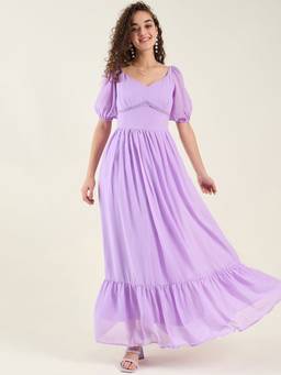 AAYU - Womens Lavender Solid Sweetheart Half Sleeves Dress