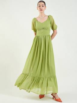 AAYU - Women Green Solid Sweetheart Half Sleeve Dress