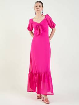 AAYU - Women's Pink Solid Sweetheart Half Sleeves Dress