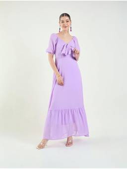 AAYU - Women's Lavender Solid Sweetheart Half Sleeves Dress