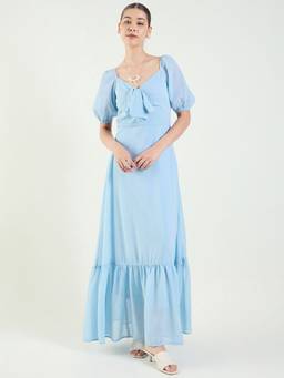 AAYU - Women Blue Solid Sweetheart Half Sleeves Dress