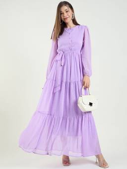 AAYU - Women Purple Solid Round Neck Full Sleeves Dress