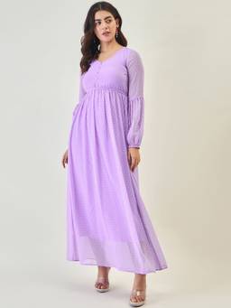 AAYU - Women Purple Solid V-Neck Full Sleeves Dress