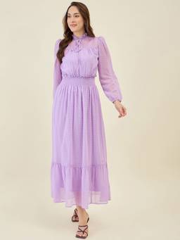 AAYU - Women Purple Solid Mandarin Neck Half Sleeve Dress