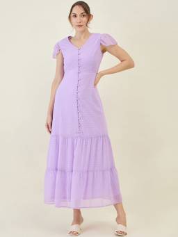 AAYU - Women Purple Solid V-Neck Cap Dress