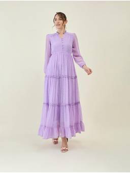 AAYU - Women Purple Solid Mandarin Neck Full Sleeves Dress