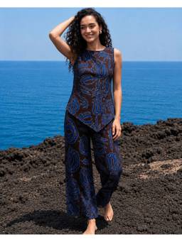 AOBA - Women Blue Printed Sleeveless Co-ord