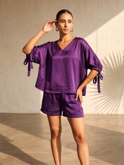 AOBA - Women Purple Solid Satin Co-ord