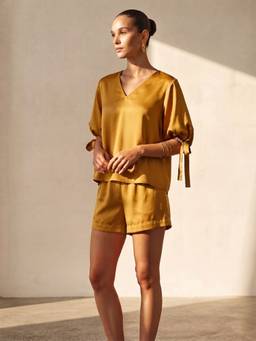 AOBA - Women Mustard Solid Satin Co-ord