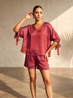 AOBA - Women Red Printed Tie-Sleeve Co-ord