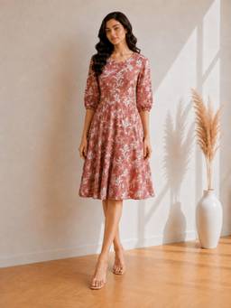 BRINNS - Women Brown Knee Length Fit & Flare Dress