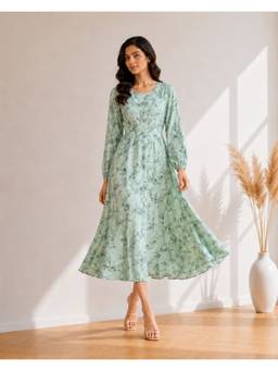 BRINNS - Women Green Knee Length Fit & Flare Dress