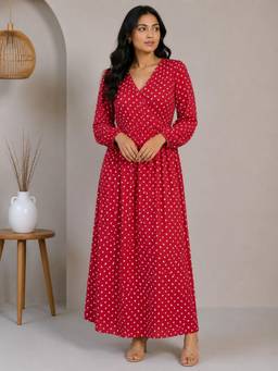 BRINNS - Women Red Maxi Fit & Flare Maxi Dress