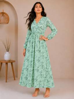 BRINNS - Women Green Maxi Fit & Flare Maxi Dress
