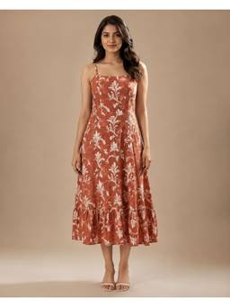 BRINNS - Women Brown Midi Fit & Flare Midi Dress