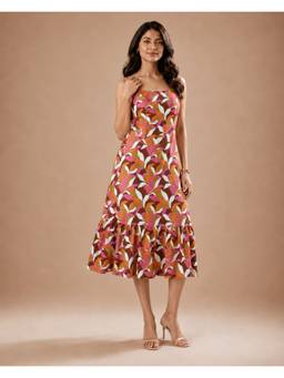 BRINNS - Women Multi-Color Midi Fit & Flare Midi Dress