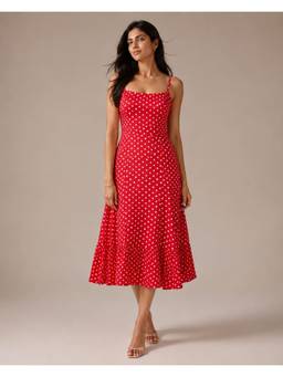 BRINNS - Women Red Midi Fit & Flare Midi Dress