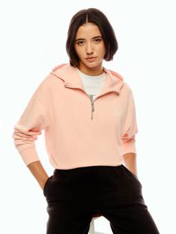 Calvin Klein - Peach Relaxed Fit Cotton Half-Zip Neck Zip-Front Hoodie