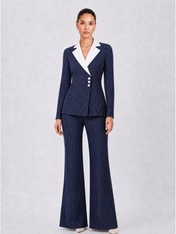 Powersutra - Women Navy Blue Blazer Style Co-Ord