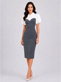 Powersutra - Women Grey Contrast Stretch Dress