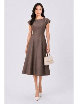 Powersutra - Women Taupe Non Stretch Fit and Flare Midi Dress